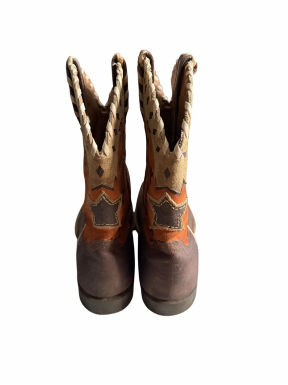 Ariat Kids Heritage Roughstock Western Cowboy Boots Brown Orange Size US 3 EU 34